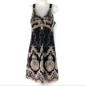 🦩Halé Bob Sheer Embroidered Black and tan dress S